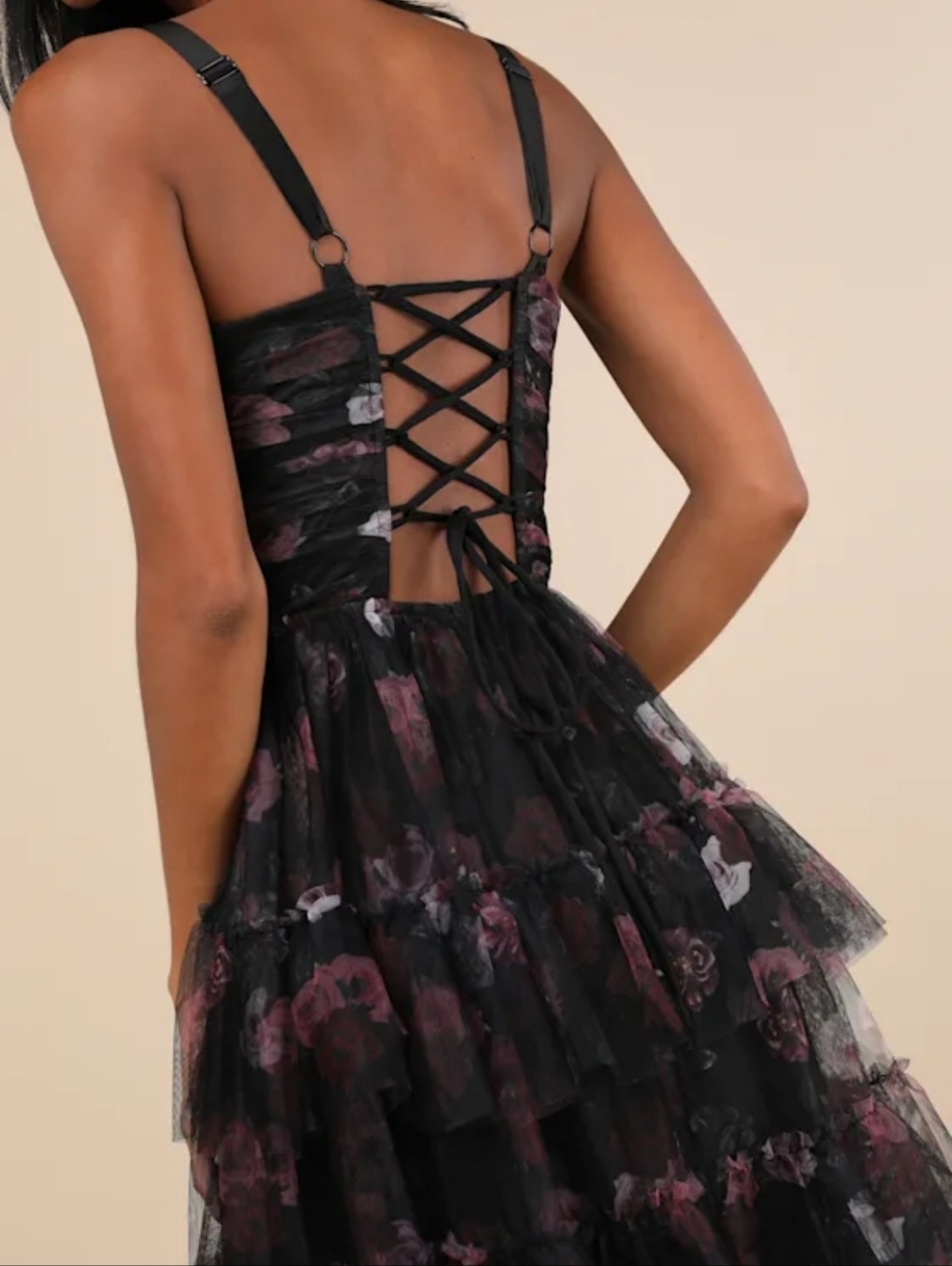 Lulus Sentimental Charisma Black Floral Mesh Tiered Midi Dress New - Picture 10 of 12
